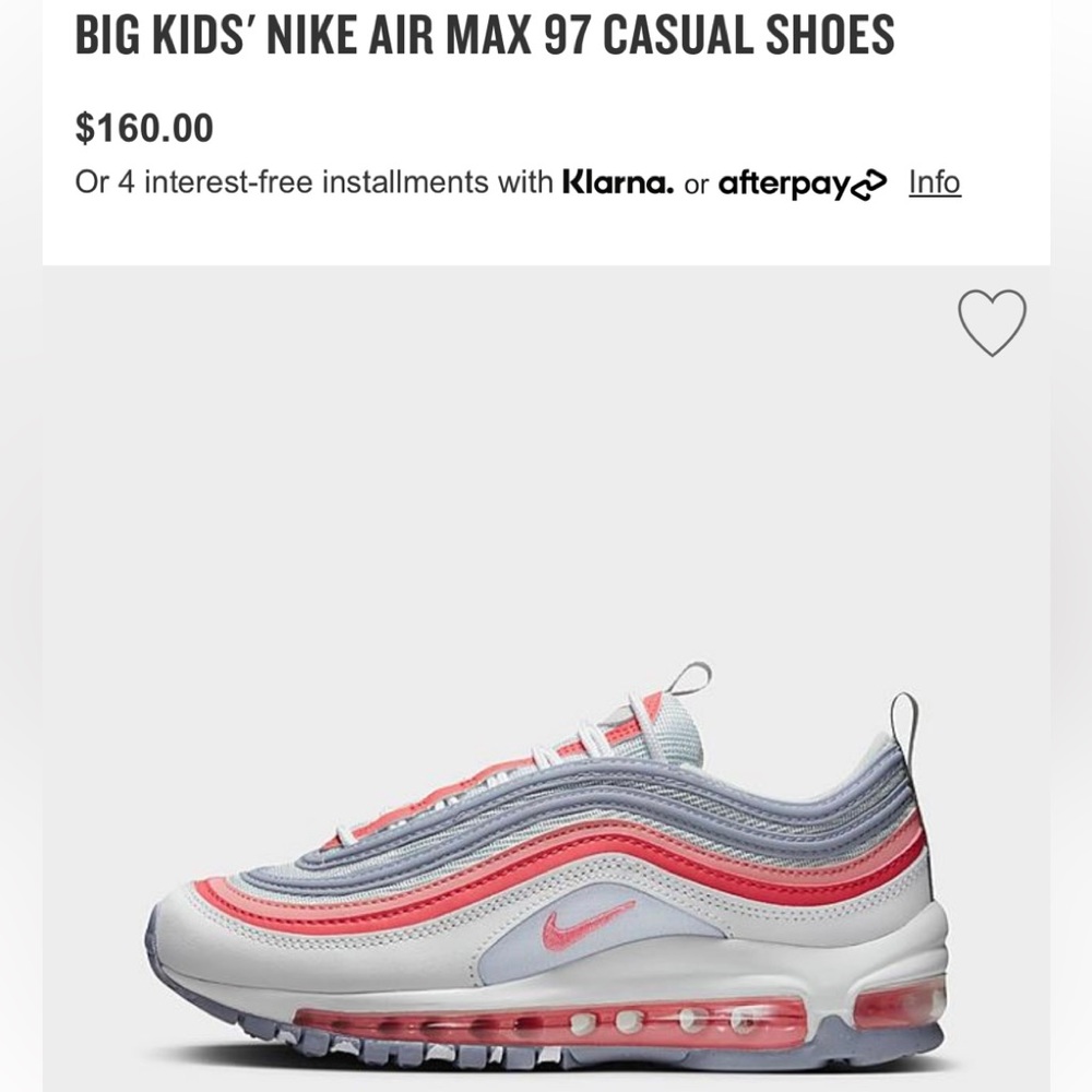 BRAND NEW! BIG KIDS' NIKE AIR MAX 97 CASUAL SHOES Women size 6 Kids size 4.5